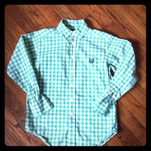 Chaps green plaid button down boy 8